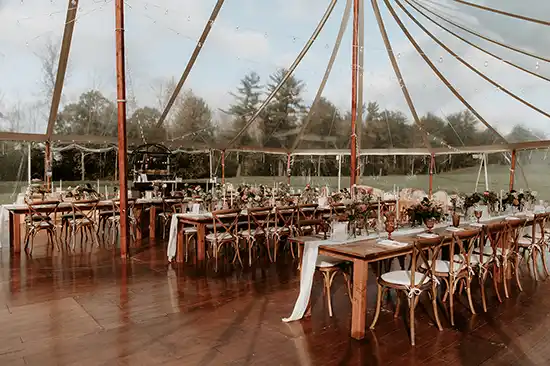 indoor seating under clear tent