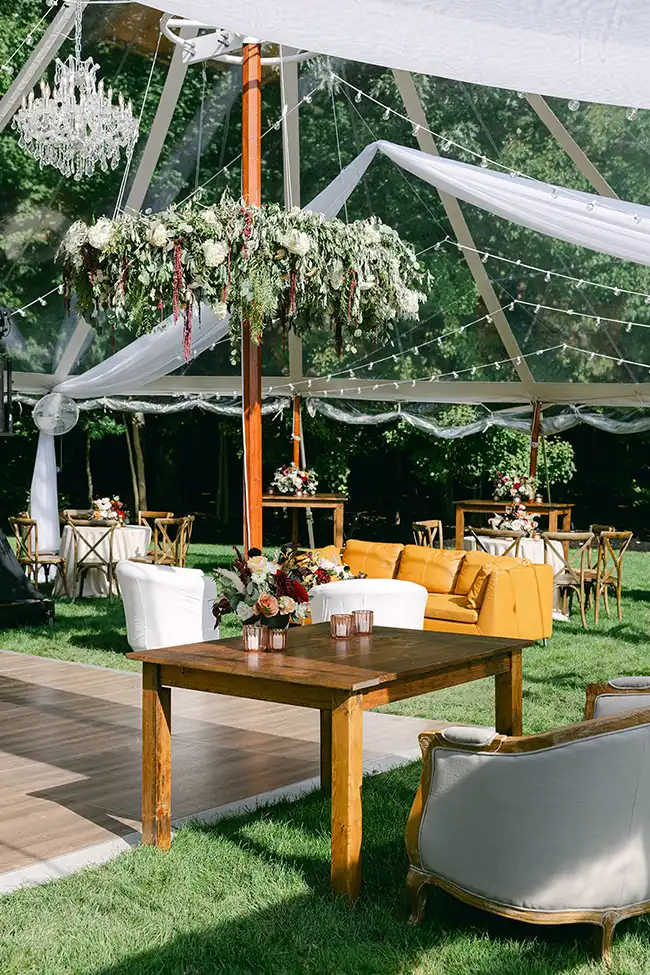 Clear wedding tent with table and chairs
