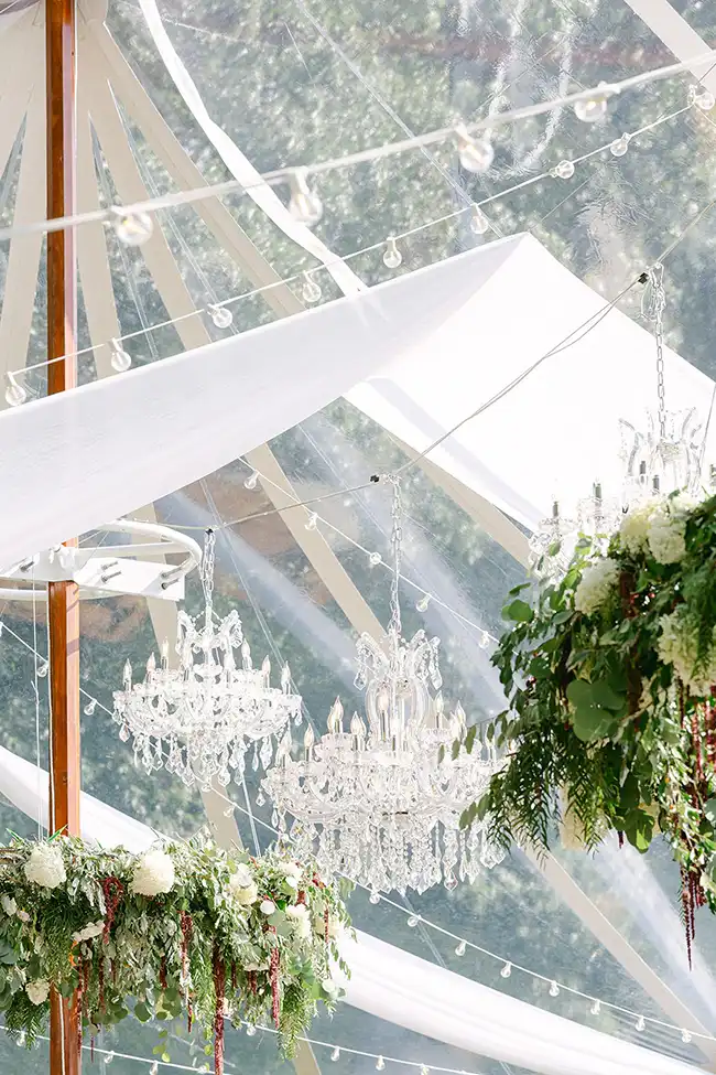 View of the top of a clear wedding tent